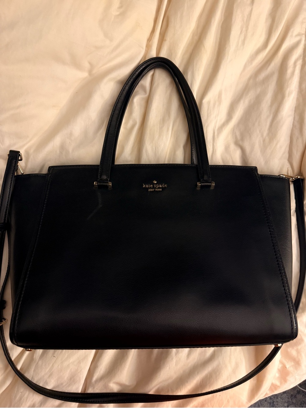 kate spade black leather satchel with detachable strap